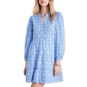 Vineyard Vines Tiered Mini Dress Cora Allover‎ Print Blue White Size Small